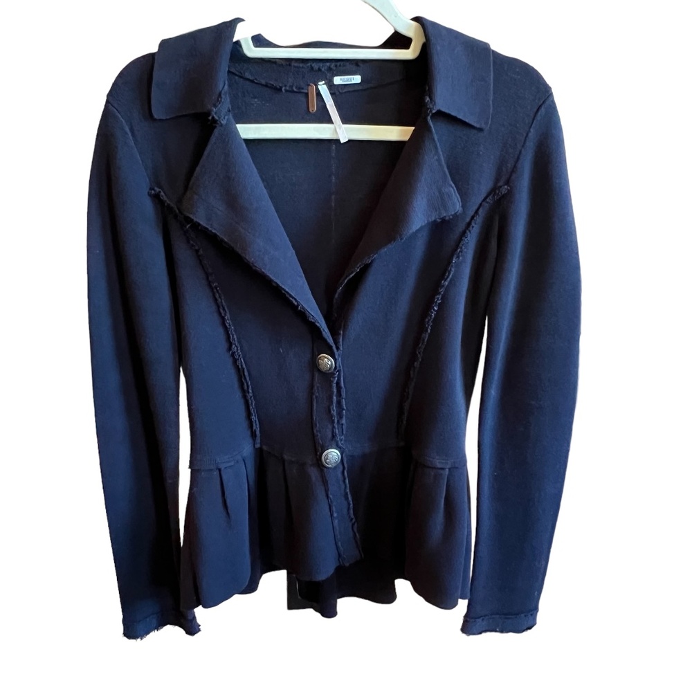 Free People Black Peplum Sweater Jacket Womens Size Small